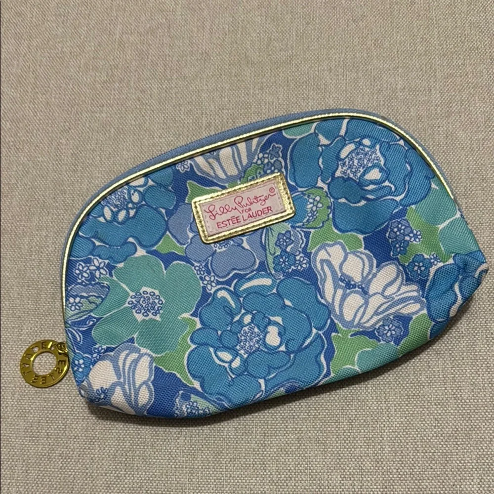 Unused Lilly Pulitzer Zip Around Makeup Bag-Estee Lauder Collab-Blue/White/Green - Picture 1 of 10